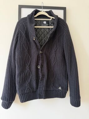 Shawl Collar Cable Knit Sweater - Black